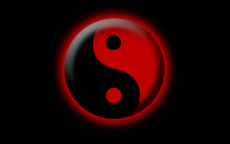 ying yang red and black, yang, black, red, ying, HD wallpaper