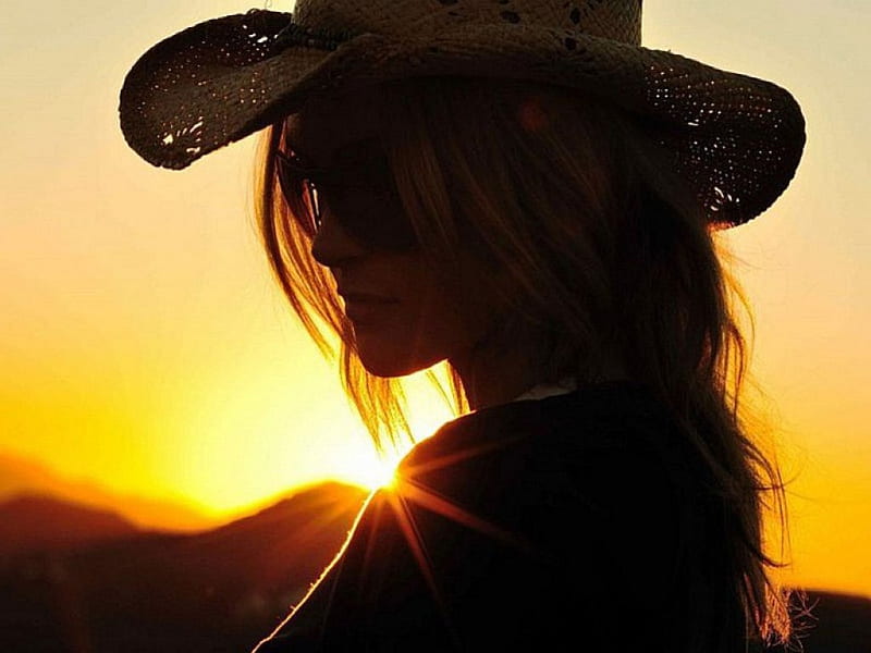 Cowgirl Silhouette, female, models, hats, fun, silhouette, women, cowgirls, girls, fashion, western, style, HD wallpaper