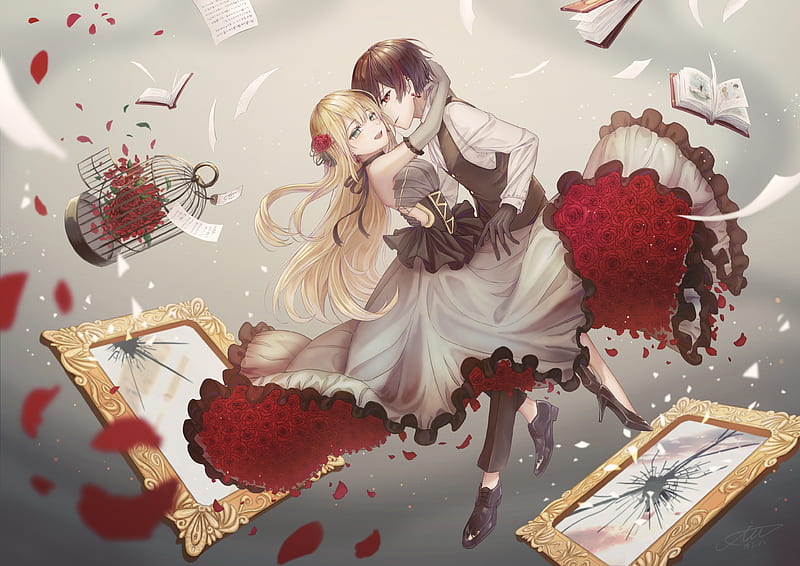 Cute anime couple, romance, dancing, shattered frames, cage, Anime, HD  wallpaper | Peakpx