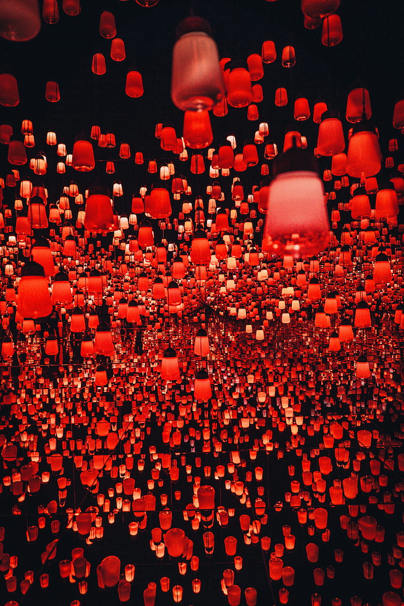 chinese lanterns, red, lights, light, HD phone wallpaper