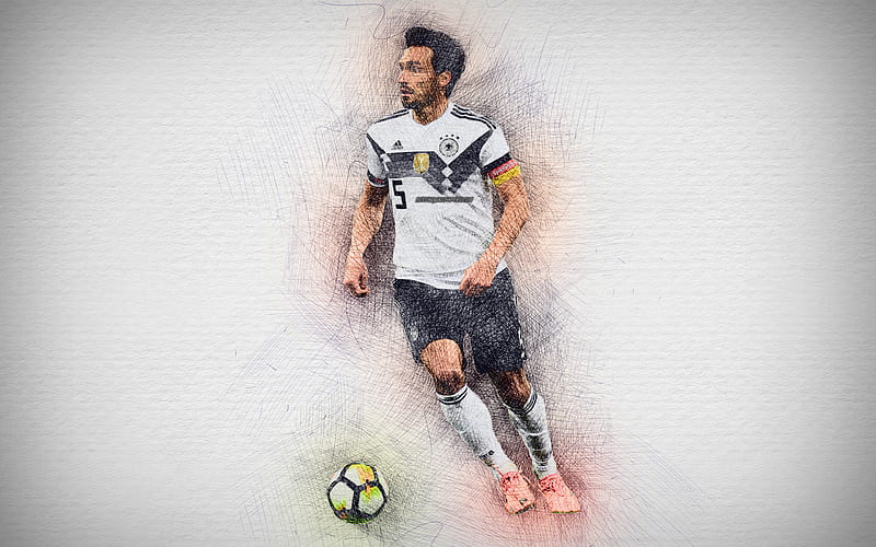 Mats Hummels, German football team, artwork, Hummels, soccer, footballers, drawing Mats Hummels, Germany National Team, HD wallpaper