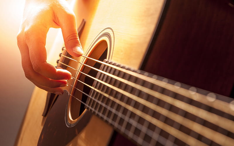 Guitar string and hand-Music, HD wallpaper