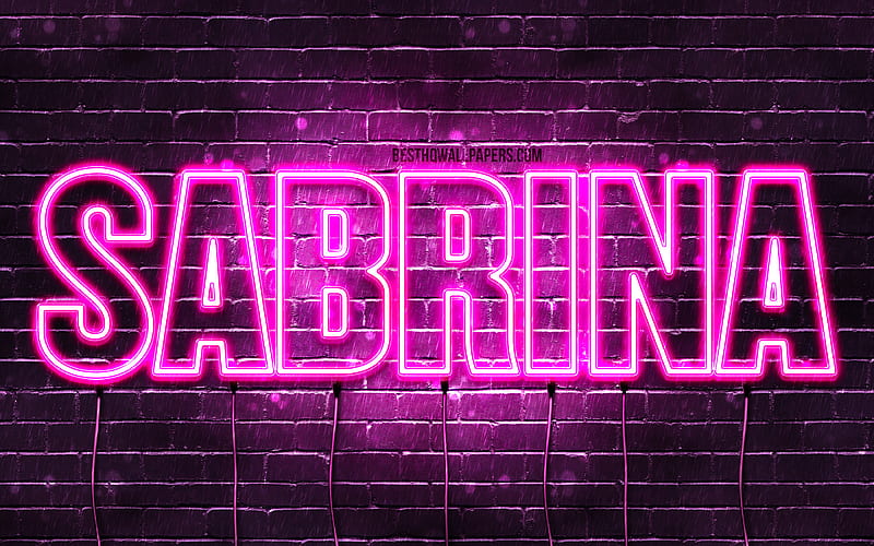 Sabrina with names, female names, Sabrina name, purple neon lights, horizontal text, with Sabrina name, HD wallpaper