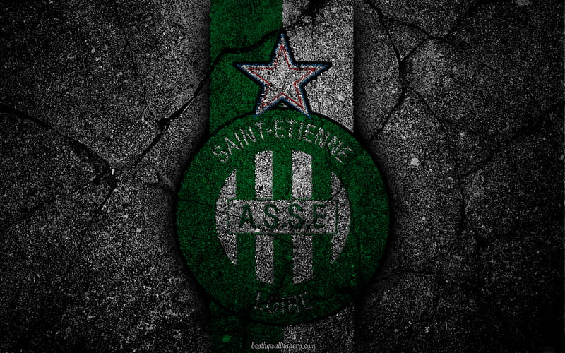 Saint-Etienne, logo, art, Liga 1, soccer, AS Saint-Etienne, football club, Ligue 1, grunge, Saint-Etienne FC, HD wallpaper