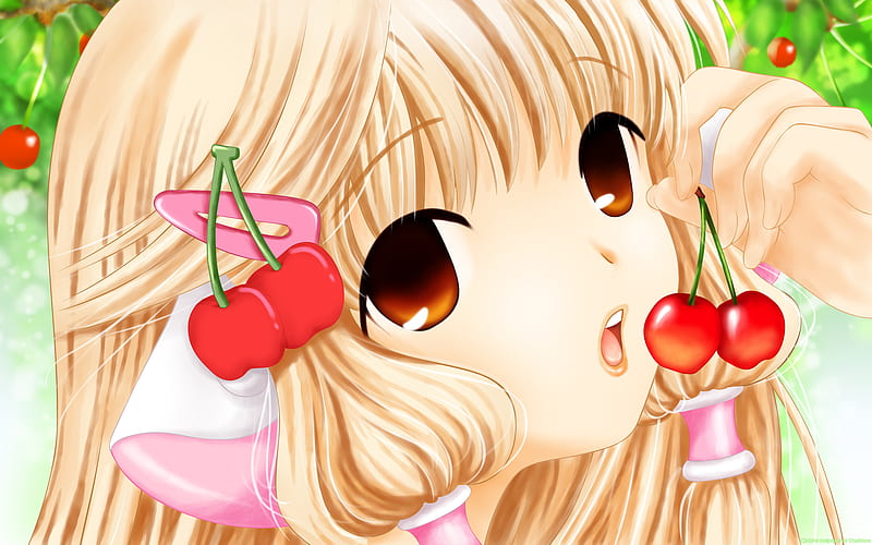 CHII, girl cute, chobits, anime lady, cherry, HD wallpaper