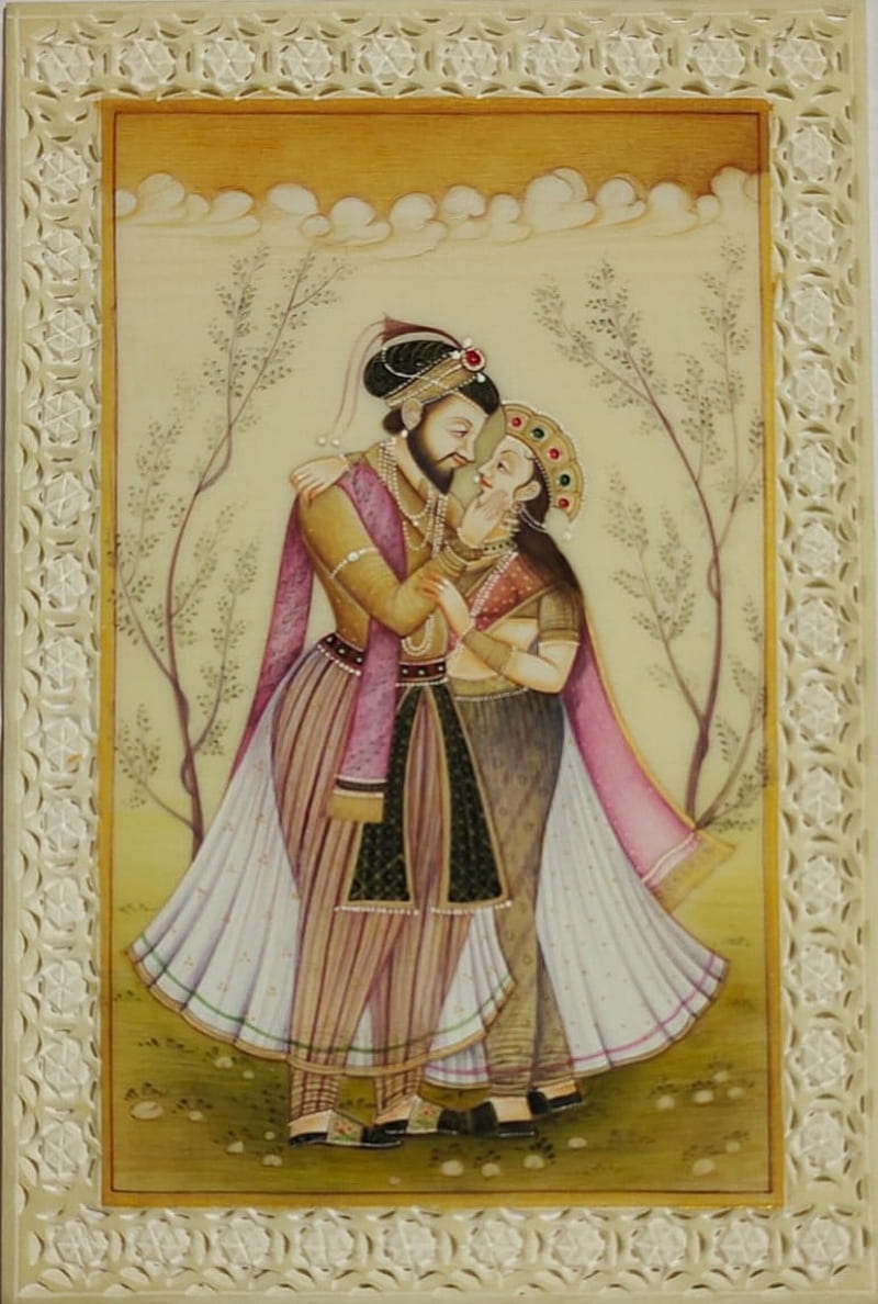Shah Jhan and Mumtaz - Rajasthani Miniature (4 x 6) - International Indian Folk Art Gallery, Rajasthani Painting, HD phone wallpaper