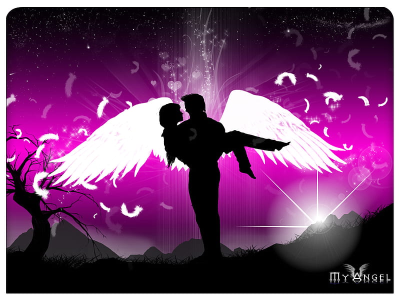 My Angel, valentines, valentines day, angel, valentine, i love you, silhouette, angels, love, HD wallpaper