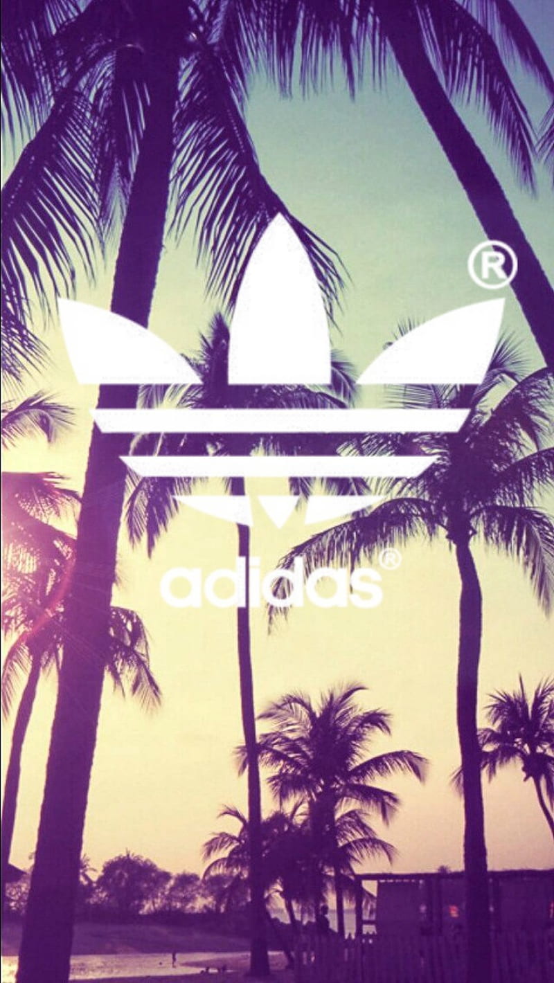 Adidas, brand, logo, palm trees, HD phone wallpaper