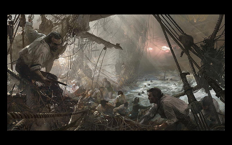Shipwreck, wreck, sailor, fantasy, ship, HD wallpaper