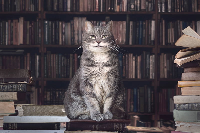 Librarian Kitty, paw, Kitty, kitten, cat, purr, HD wallpaper