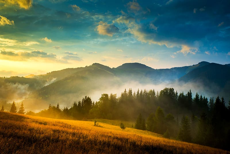 Landscape, Nature, Mountain, Fog, Sunrise, Earth, Ukraine, Scenery, HD wallpaper