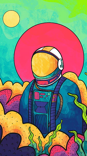 astronaut, cartoon, space, HD phone wallpaper