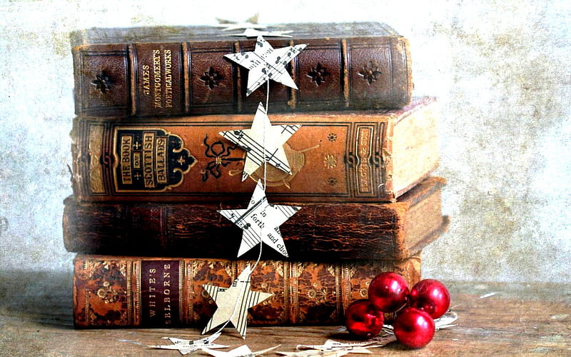 PRECIOUS BOOKS, stars, books, decoration, old, toys, HD wallpaper