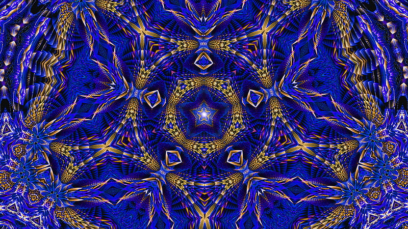 fractal, pattern, kaleidoscope, abstraction, blue, HD wallpaper