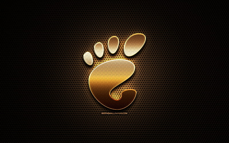 Gnome glitter logo, creative, metal grid background, Gnome logo, brands, Gnome, HD wallpaper
