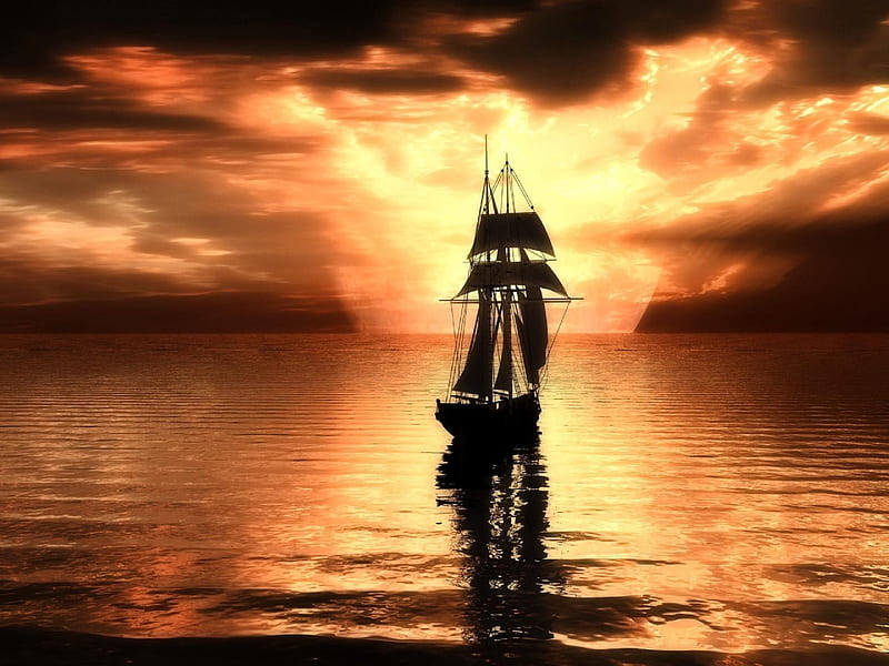 sailing ship-world beautiful scenery, HD wallpaper