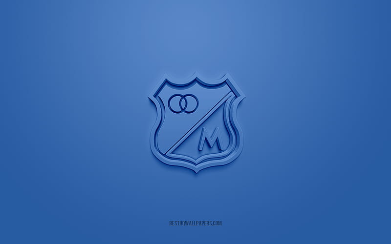 Millonarios FC, creative 3D logo, blue background, 3d emblem, Colombian football club, Categoria Primera A, Bogota, Colombia, 3d art, football, Millonarios FC 3d logo, HD wallpaper