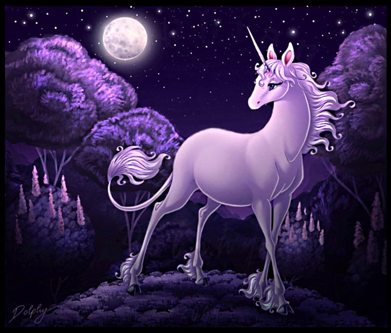 The last unicorn, moonlight, glows, night, dark, HD wallpaper