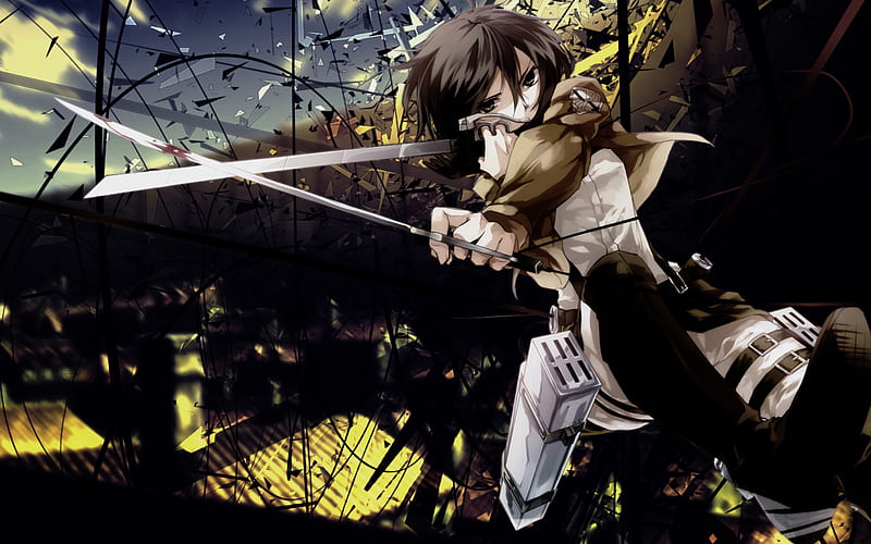 Mikasa Ackerman with swords, Attack on Titan, darkness, warrior, Mikasa Ackerman, manga, deuteragonists, Mikasa Akkaman, HD wallpaper