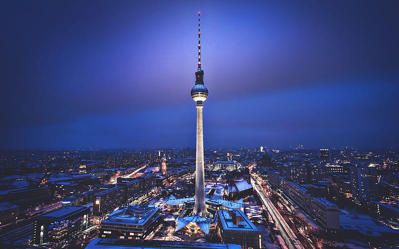 Berlin TV Tower, nightscapes, Germany, television tower, Europe, Fernsehturm, HD wallpaper