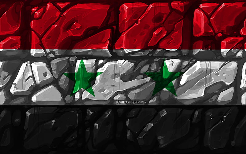Syrian flag, brickwall Asian countries, national symbols, Flag of Syria, creative, Syria, Asia, Syria 3D flag, HD wallpaper