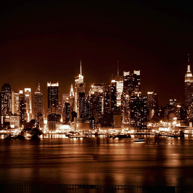 Midtown in Sepia, city, cool, manhattan, new york, night, panorama, HD phone wallpaper