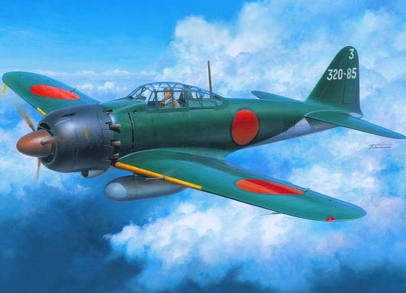 Mitsubishi A6M Zero Art, Artwork, Mitsubishi Aircraft, Japanese Air Force, A6 Zero, World War Two Art, Zero Fighter, World War Two, HD wallpaper