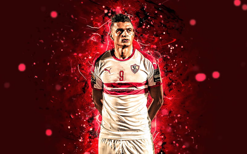 Omar El Said egyptian footballers, Egyptian Premier League, Zamalek FC, soccer, football, neon lights, Zamalek SC, HD wallpaper