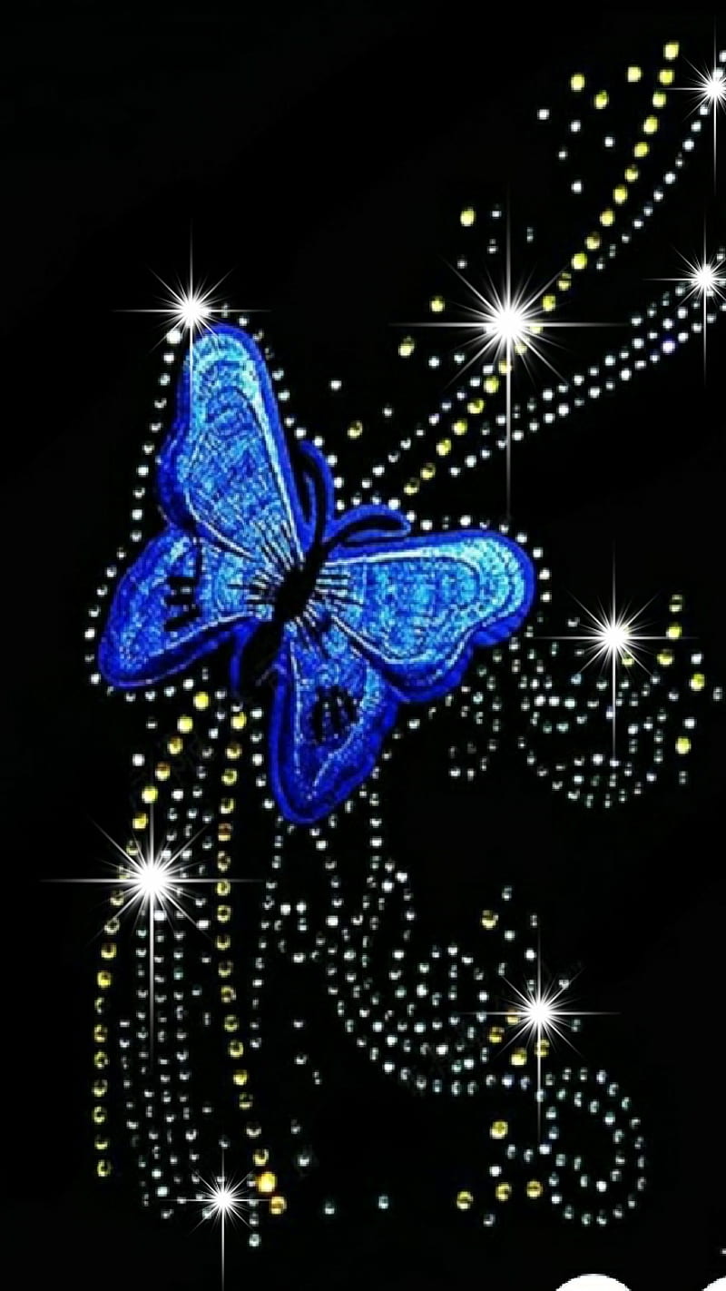 Rhinestone Butterfly, blue, insect, nature, neon, rhinestones, sparkle, HD phone wallpaper