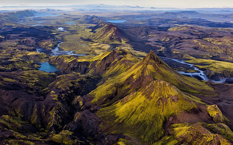 Rivers, mountains, green hills, lakes, valley, Iceland, HD wallpaper