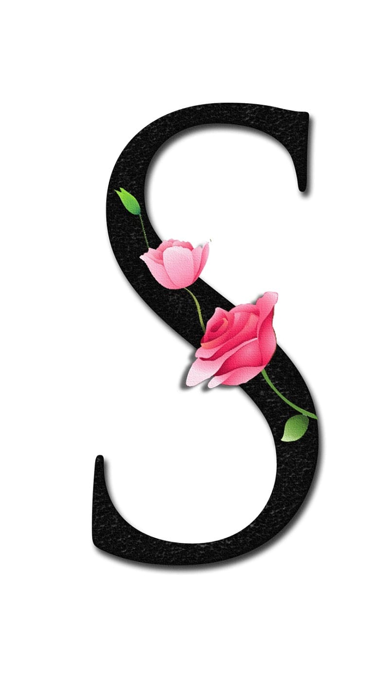 S Letter Ka With Pink Flower, s letter ka, pink, flower, black, alphabet,  HD phone wallpaper | Peakpx
