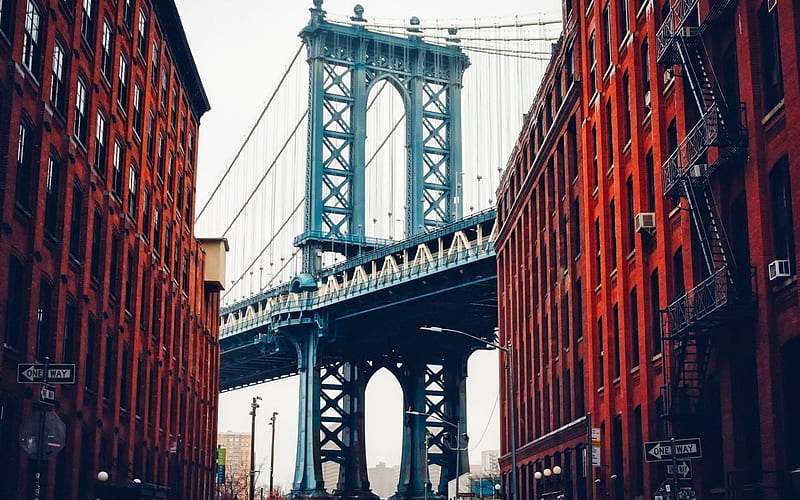 Brooklyn Bridge, New York, winter, Manhattan, USA, HD wallpaper