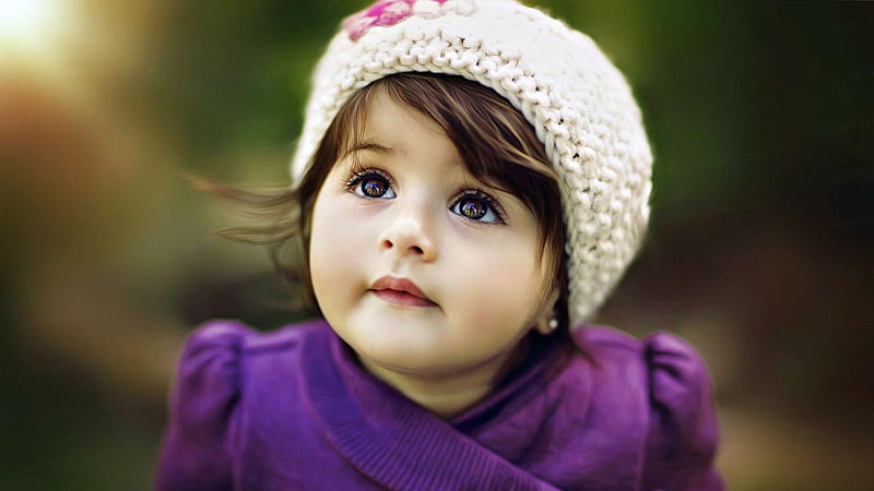 Cute Adorable Girl Baby Is Looking Up Wearing Purple Dress Cute, HD  wallpaper | Peakpx