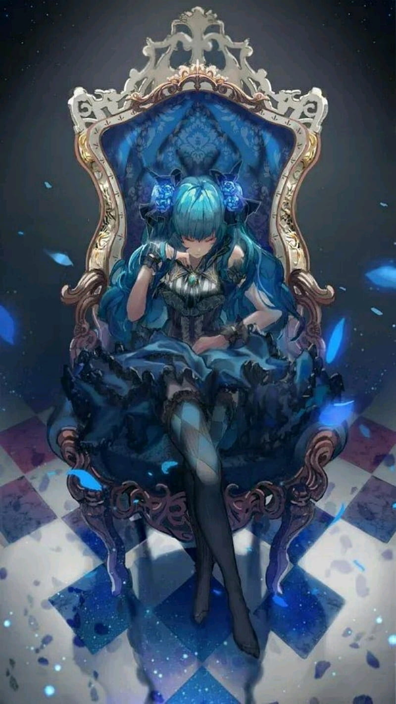 Blue Lady Throne, anime girl, cute, HD phone wallpaper