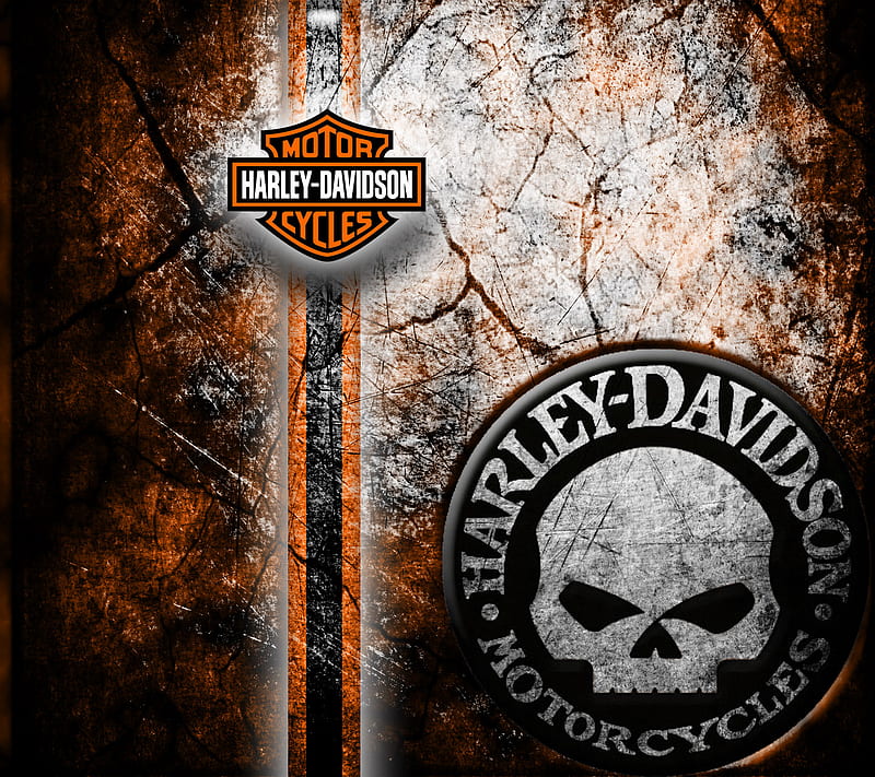 Harley Davidson Wall, biker, davidson, grunge, harley, motoercycle, orange, skull, HD wallpaper