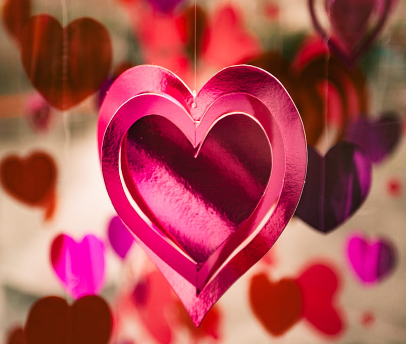 pink heart hanging ornament, HD wallpaper