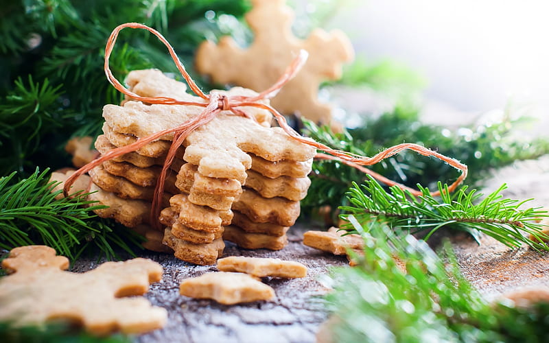 Christmas cookies, 2018, New Year, Christmas trees, decorations, pastries, HD wallpaper