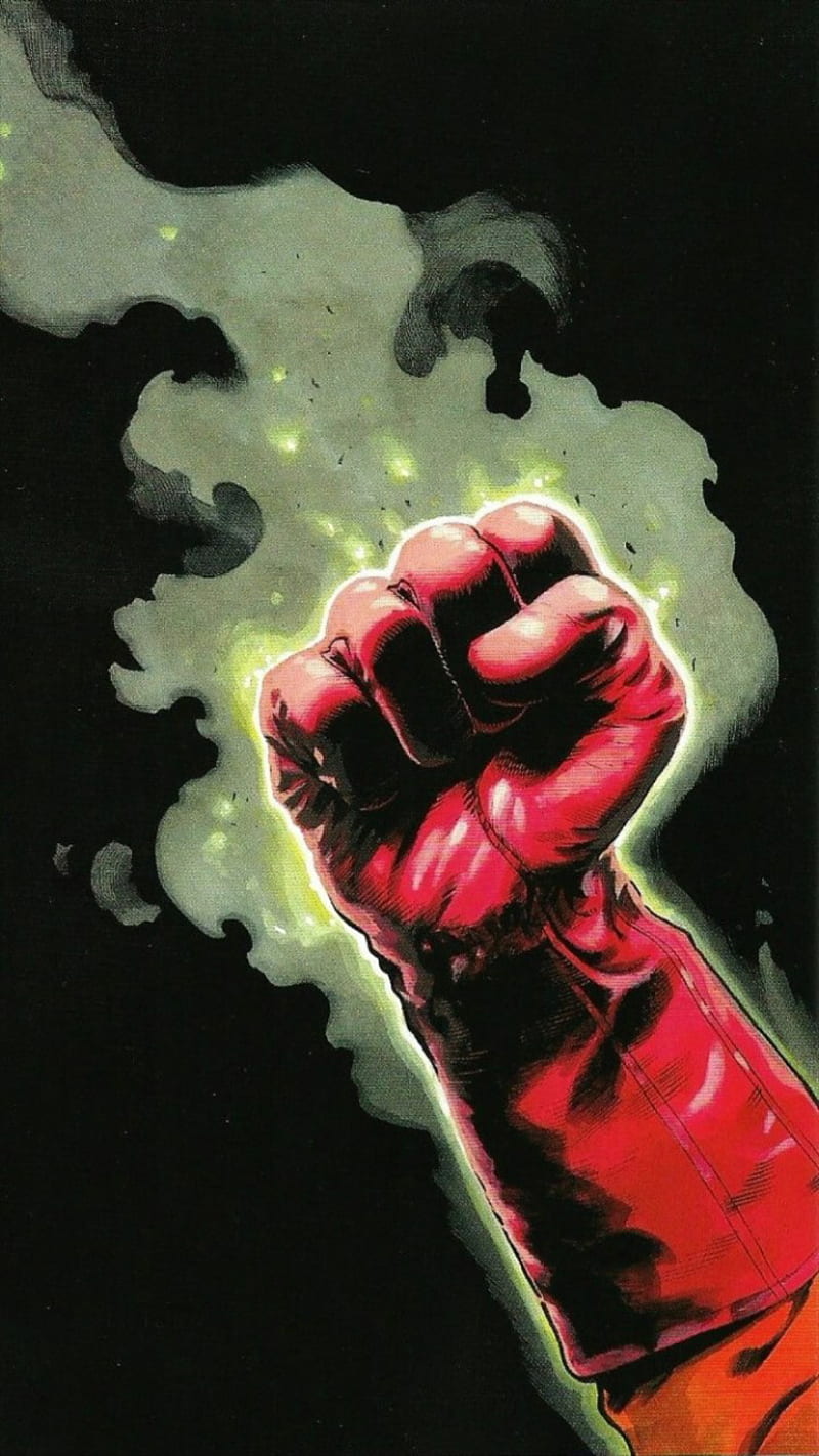 Saitama fist, black, green, man, one, punch, red, smoke, HD phone wallpaper