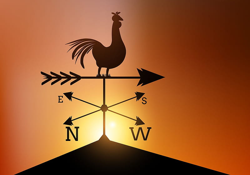 Weathervane, cock, sunset, abstract, HD wallpaper