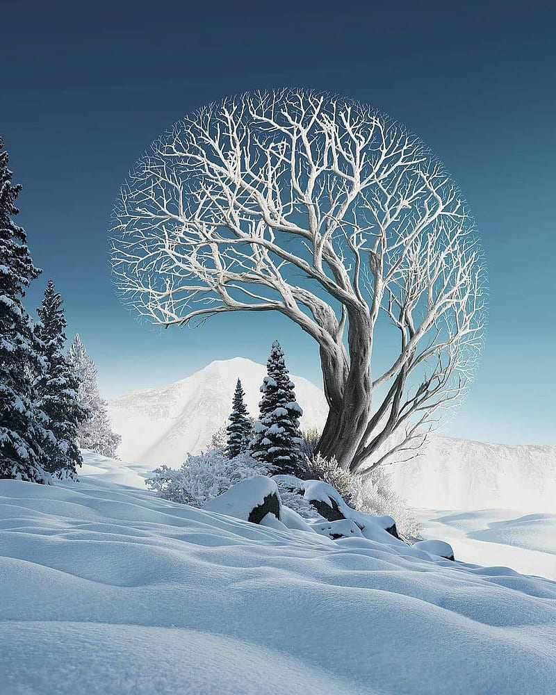 Snowy mountain, best, cute, landscape, scene, scenery, snow, snowfall, tree, white, winter, HD phone wallpaper