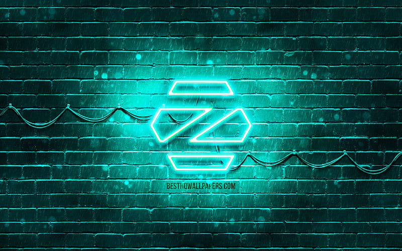 Zorin OS turquoise logo turquoise brickwall, Zorin OS logo, Linux, Zorin OS neon logo, Zorin OS, HD wallpaper