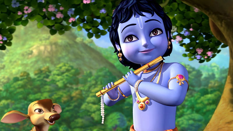 Cartoon Of Lord Krishna With Flute Krishna, HD wallpaper | Peakpx