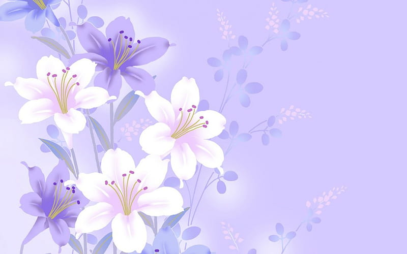 Pink-purple lilies, flowers, paint, HD wallpaper
