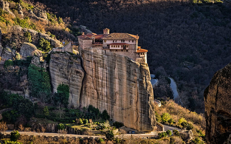 Monastery of Rousanou, rocks, summer, greek landmarks, Meteora, Kalampaka, Greece, Europe, HD wallpaper