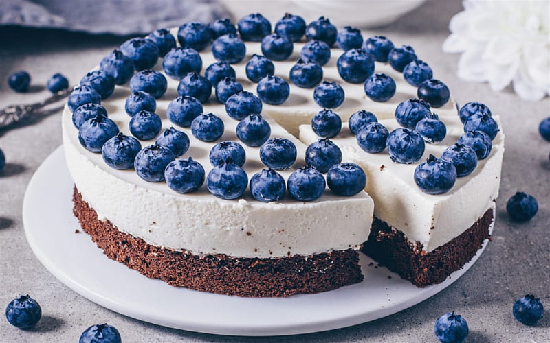 cheesecake, berries, blueberries, cake, pastries, cake with blueberries, HD wallpaper