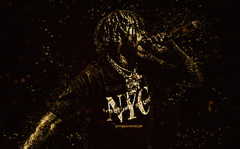 Lil Uzi Vert, gold glitter art, black background, American rapper, Lil Uzi Vert art, Symere Bysil Woods, HD wallpaper