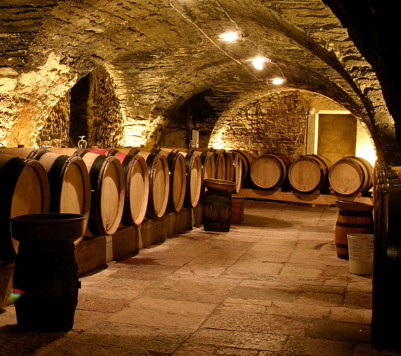 Wine Cellar, bacement, bottles, barrels, wine, HD wallpaper