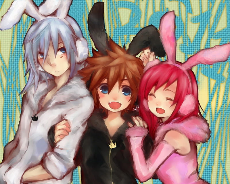 我々はバニーウサギだ！, Cute, Kairi, Sora, Anime, Riku, Kingdom Hearts, HD wallpaper