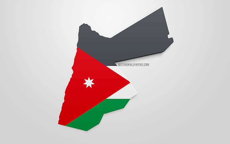 3d flag of Jordan, map silhouette of Jordan, 3d art, Jordan flag, Asia, Jordan, geography, Jordan 3d silhouette, HD wallpaper