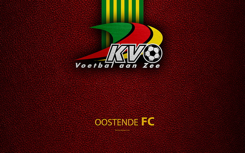 KV Oostende FC Belgian Football Club, logo, Jupiler Pro League, leather texture, Oostende, Belgium, Belgian First Division A, football, HD wallpaper